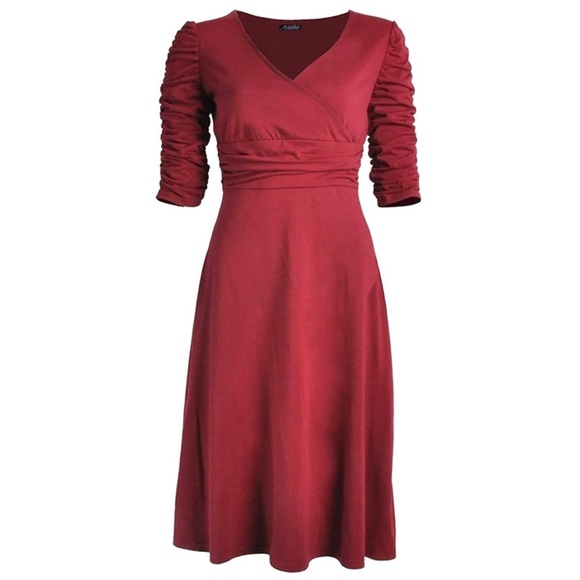 amika Dresses & Skirts - Amika Ruched Wrap Fit & Flare Dress
